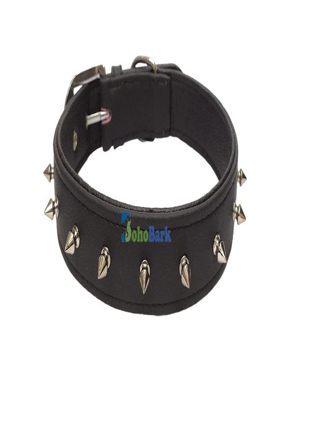 BohoBark Leather Single Spike Pu Dog Collar Belt, Medium, Black - Image 1
